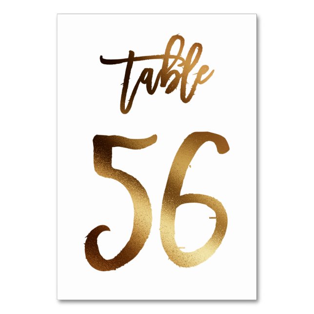 Gold foil chic wedding table number | Table 56 (Front)