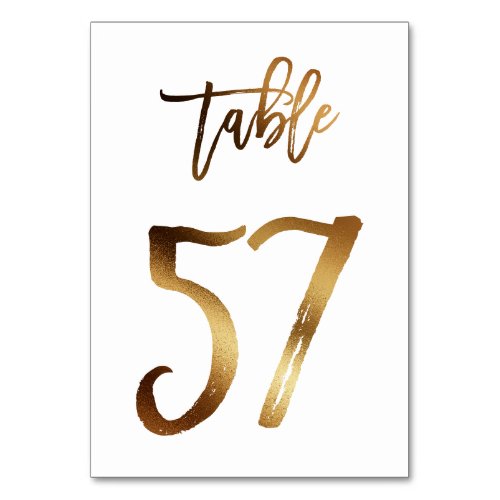Gold foil chic wedding table number  Table 57