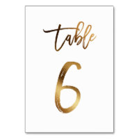 Gold foil chic wedding table number | Table 6