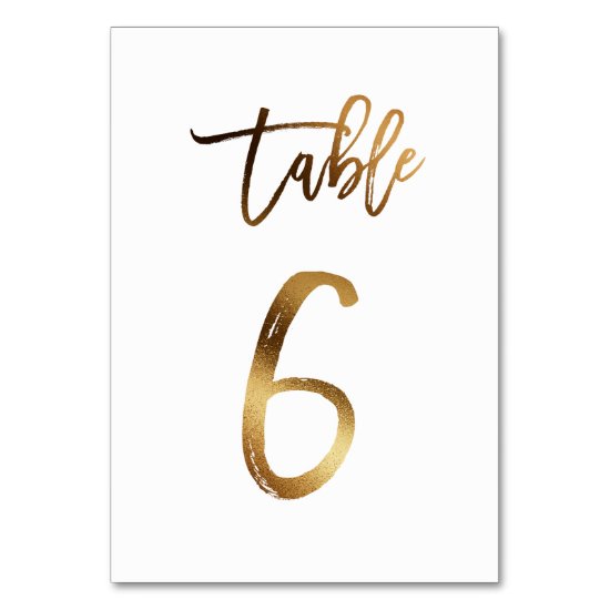 Gold foil chic wedding table number | Table 6