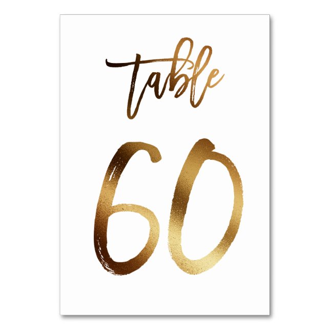 Gold foil chic wedding table number | Table 60 (Front)