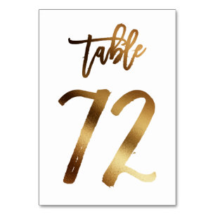 Gold foil chic wedding table number Table 72