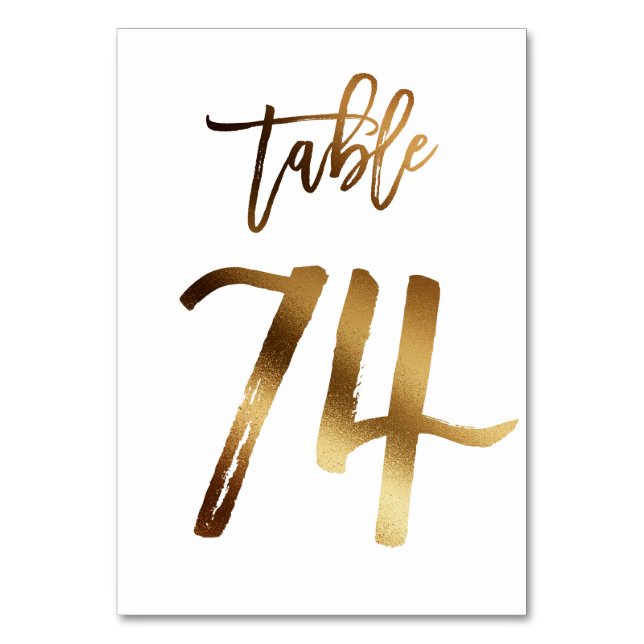 Gold foil chic wedding table number | Table 74 (Front)