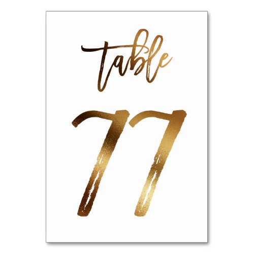 Gold foil chic wedding table number  Table 77