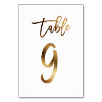 Gold foil chic wedding table number | Table 9