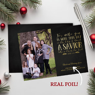 Gold Foil Christian Verse Christmas Photo Holiday Card