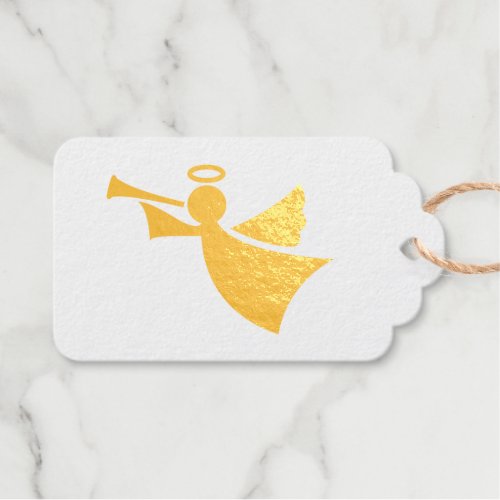 Gold foil Christmas gift tags with angel symbol