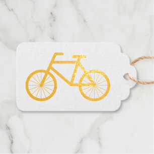 Gold foil Christmas gift tags with bicycle symbol