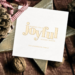 Gold Foil Christmas Holiday Joyful Typography Foil Napkins