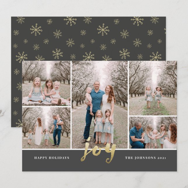 Gold Foil Christmas Joy Collage Flat Holiday Card (Front/Back)