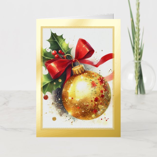 Gold Foil Christmas Ornament Card (Front)