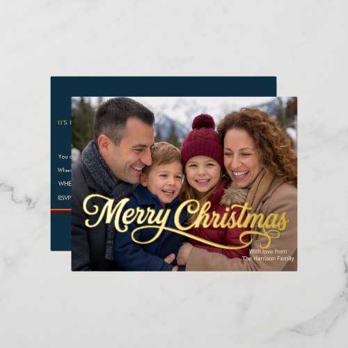 Gold Foil Christmas Photo Party Invitation Enclosure Card
