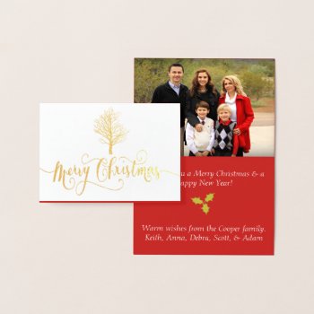 Gold Foil Christmas Script Photo Card by DesignsActual at Zazzle