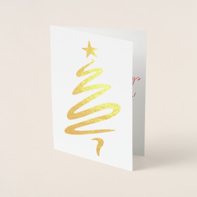 Gold Foil Christmas Tree Greeting Card (Front)