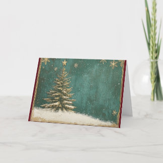 Gold Foil Christmas Tree on Turquoise Green Card