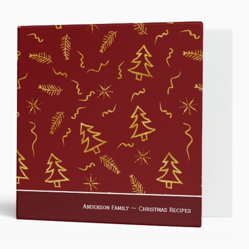 Gold Foil Christmas Tree Pattern Holiday Recipe 3 Ring Binder