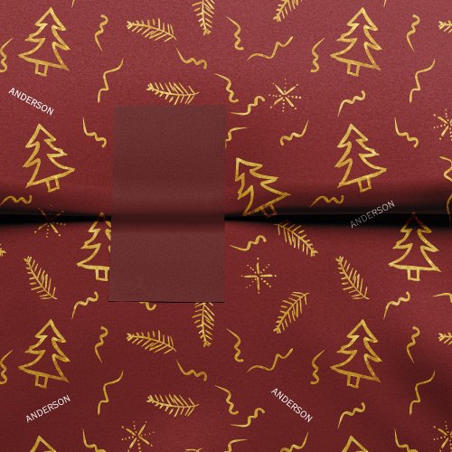 Gold Foil Christmas Tree Pattern Red Holiday Party Tissue Paper