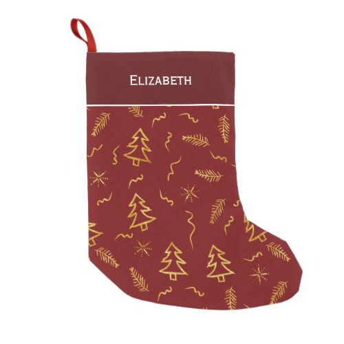 Gold Foil Christmas Tree Pattern Red Holiday Small Christmas Stocking