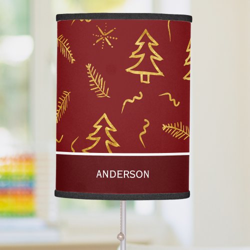 Gold Foil Christmas Tree Pattern Red Holiday Table Lamp