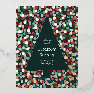 Gold Foil Christmas Tree with Confetti Dot Border Foil Holiday Postcard
