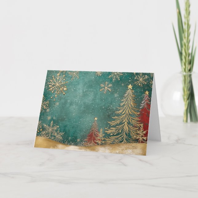 Gold Foil Christmas Tree with Snowflakes Card (Front)