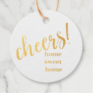 Gold Foil Circle - "Cheers! Home Sweet Home" Foil Favor Tags