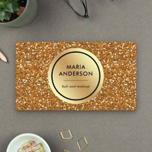 Gold Foil Circle Gold Sequin Glitter Makeup Artist Business Card