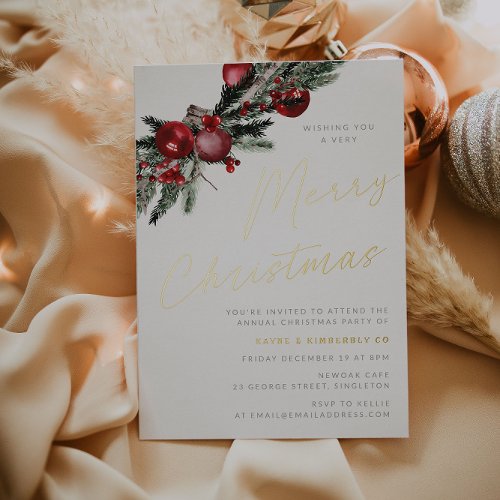 Gold Foil Classic Christmas Party Foil Invitation