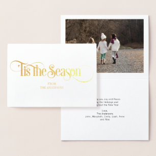 Gold Foil Classic Tis The Season Holiday Card