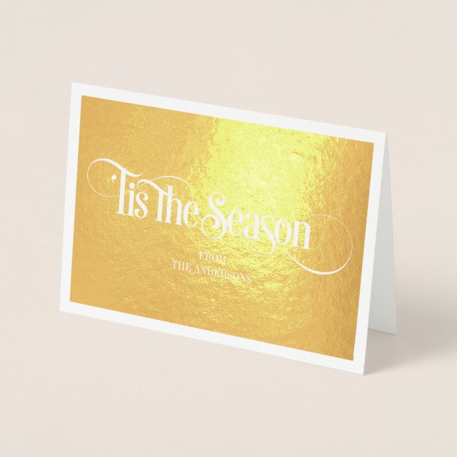 Gold Foil Classic Tis The Season Holiday Card (Front)