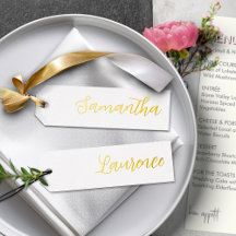 Gold Foil Classic White 8 Wedding Place Name Tags
