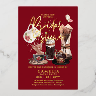 Gold Foil Coffee Cupcakes BRIDAL SHOWER QR Code Foil Invitation