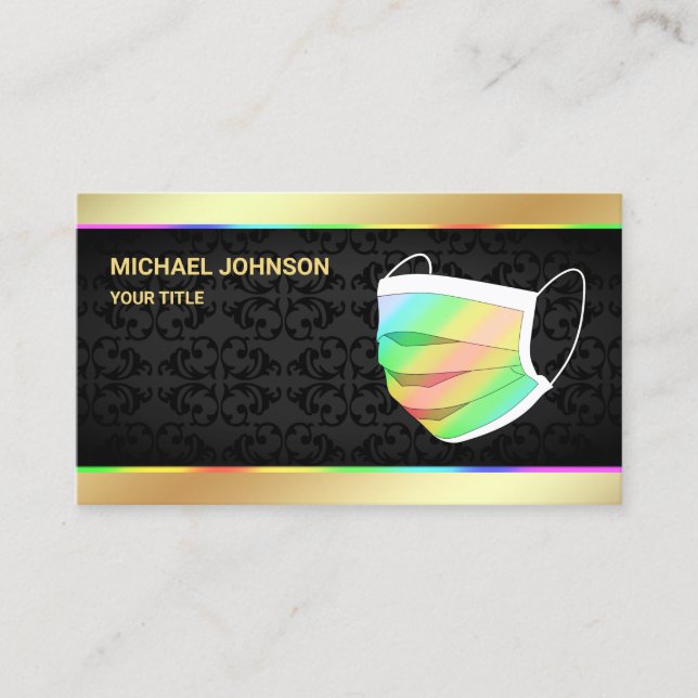 Gold Foil Colorful Rainbow Face Mask Business Card (Front)