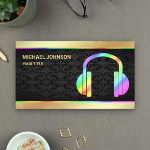 Gold Foil Colorful Rainbow Headphones Music DJ Business Card
