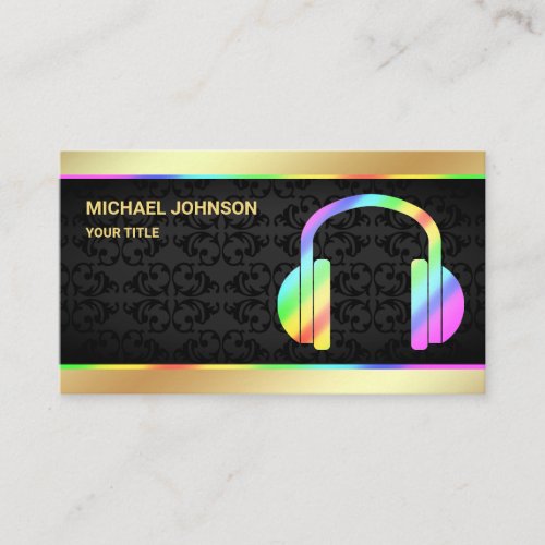 Gold Foil Colorful Rainbow Headphones Music DJ Business Card