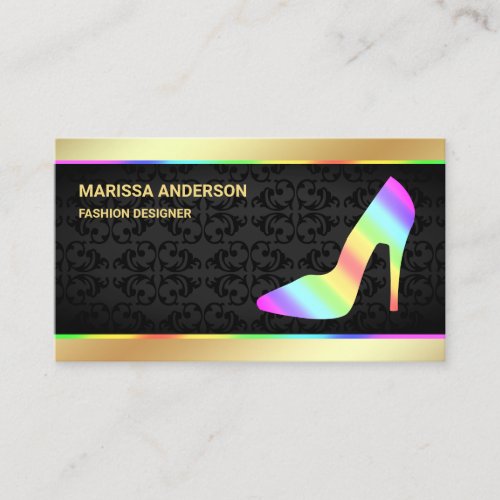 Gold Foil Colorful Rainbow High Heels Stilettos Business Card