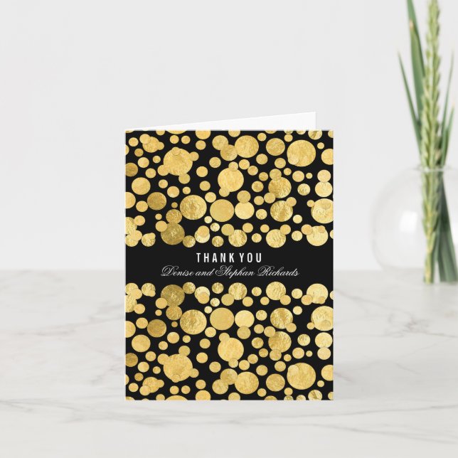 Gold Foil Confetti Black Wedding Thank You Cards (Front)