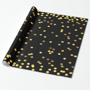 Gold Foil Confetti Black Wrapping Paper by GiftsGaloreStore at Zazzle