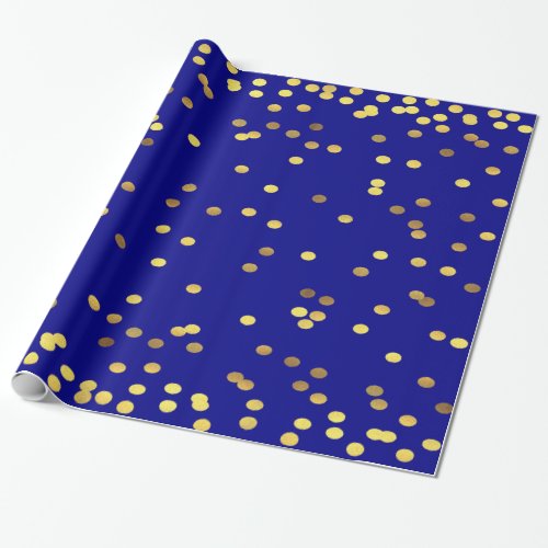 Gold Foil Confetti Blue Wrapping Paper