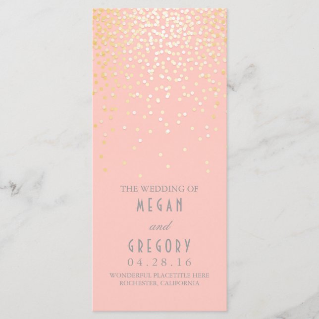 Gold Foil Confetti Blush Wedding Programs (Front)