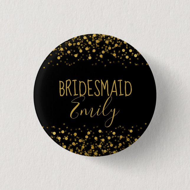 Gold Foil Confetti Bridesmaid Name Badge ID455 Button (Front)