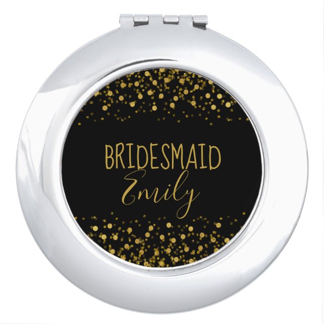 Gold Foil Confetti Bridesmaid Name ID455 Vanity Mirror (Front)