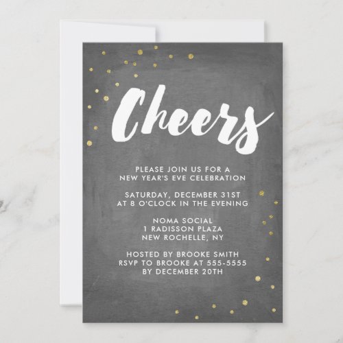 Gold Foil Confetti Cheers New Years Eve Party Invitation