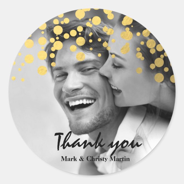 Gold Foil Confetti Custom Photo Favor Sticker (Front)