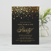 Gold Foil Confetti Dots Black New Year's Eve Party