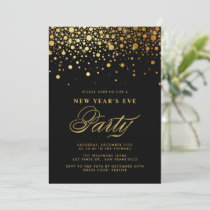 Gold Foil Confetti Dots Black New Year's Eve Party Invitation