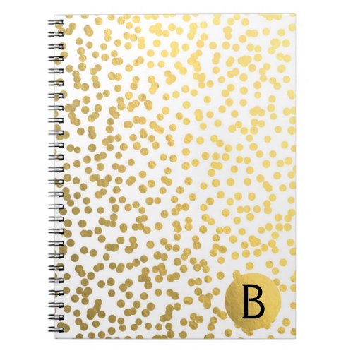 Gold Foil Confetti Dots Glam Modern Monogram Notebook