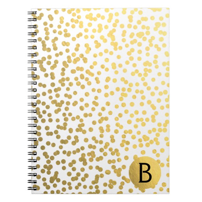 Gold Foil Confetti Dots Glam Modern Monogram Notebook (Front)