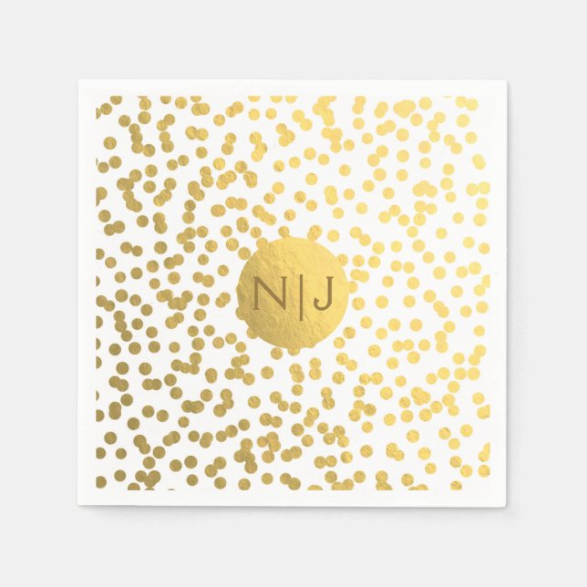 Gold Foil Confetti Dots Glam Modern Wedding Paper Napkins (Front)
