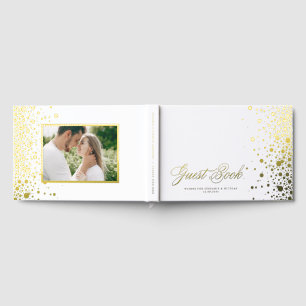 Gold Foil Confetti Dots Photo Wedding Guest Book